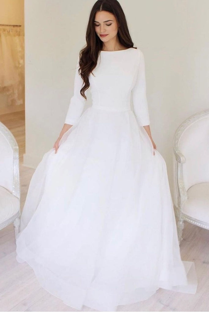 3/4 Sleeves Modest Wedding Dress for ...